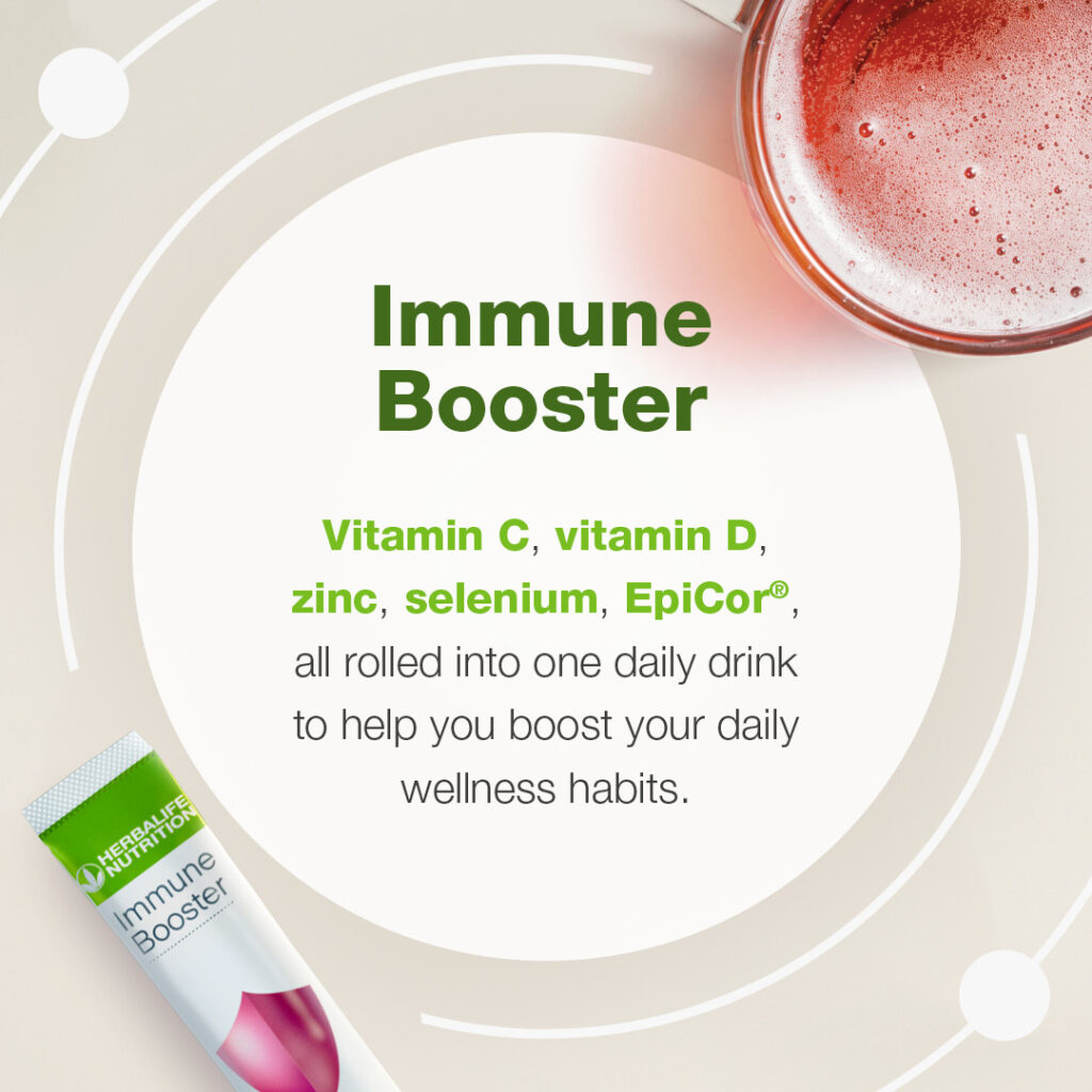 Herbalife Immune Booster ingredients including EpiCor, Vitamin D, and Zinc in a daily drink