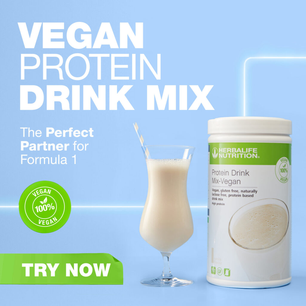 Herbalife Vegan Protein Drink Mix - Plant-Based Nutrition Herbalife Vegan Protein Drink Mix vanilla flavour 1x1 product display for plant based protein shakes UK