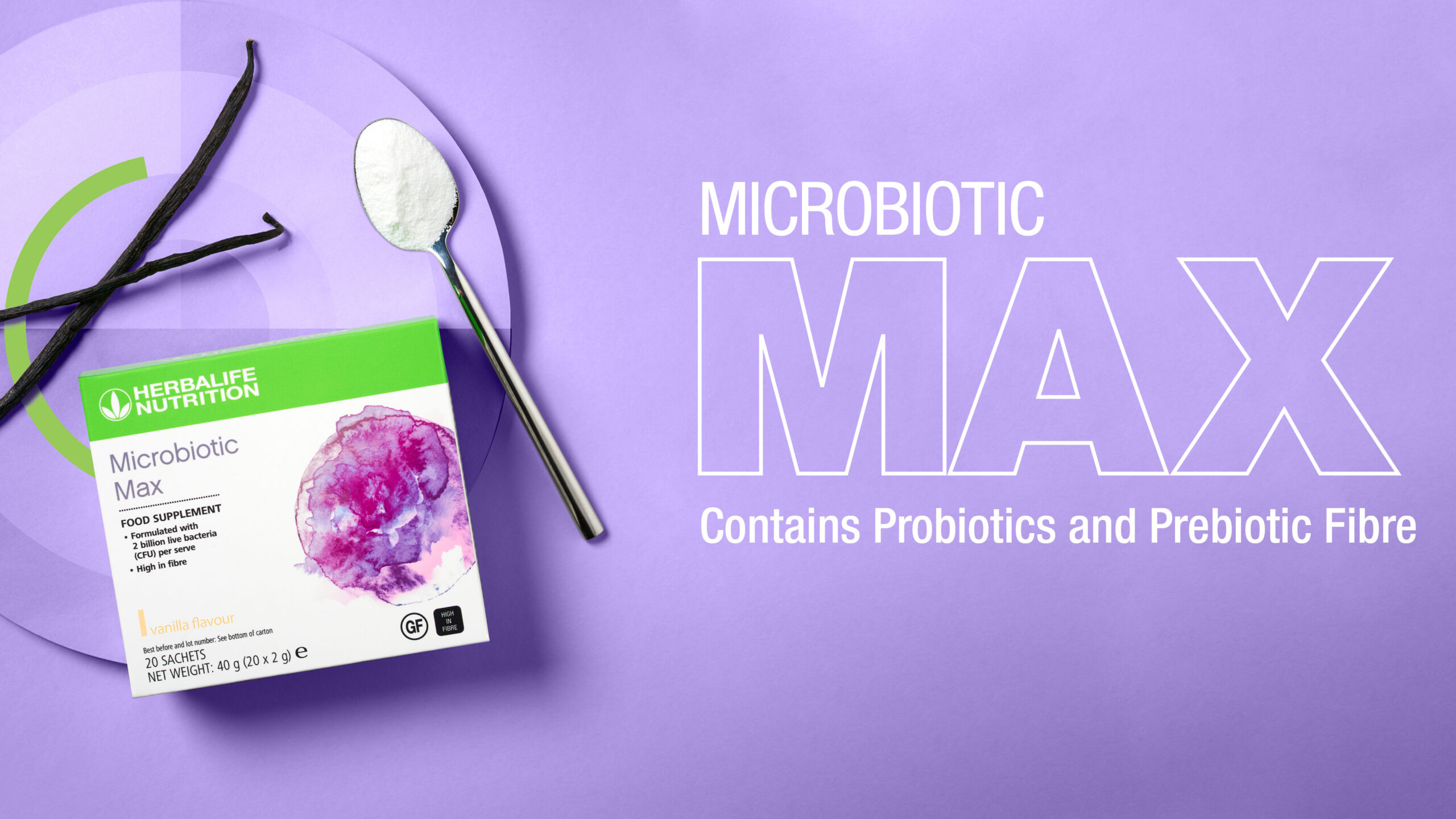 Herbalife Microbiotic Max Vanilla sachets with probiotics and prebiotic fibre